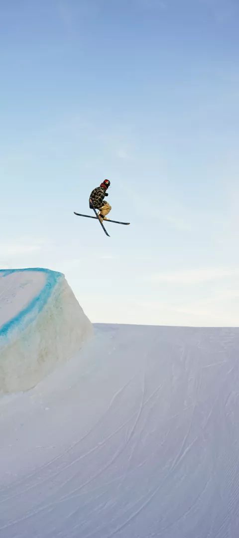 Skier on jump at Spirit Mountain in Duluth