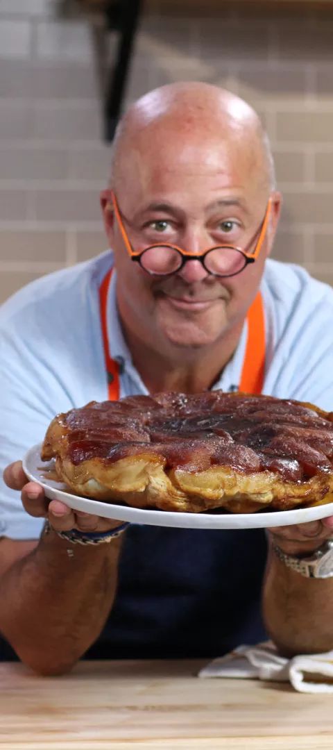 Andrew Zimmern displays his Apple Tarte Tartin