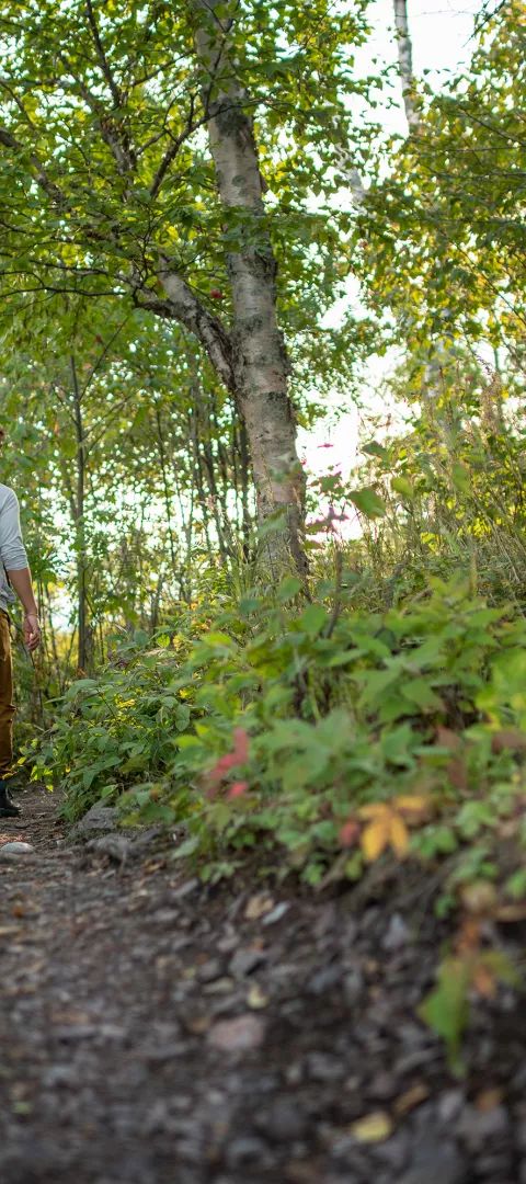 Hikers walking along a path in Tettegouche State Park